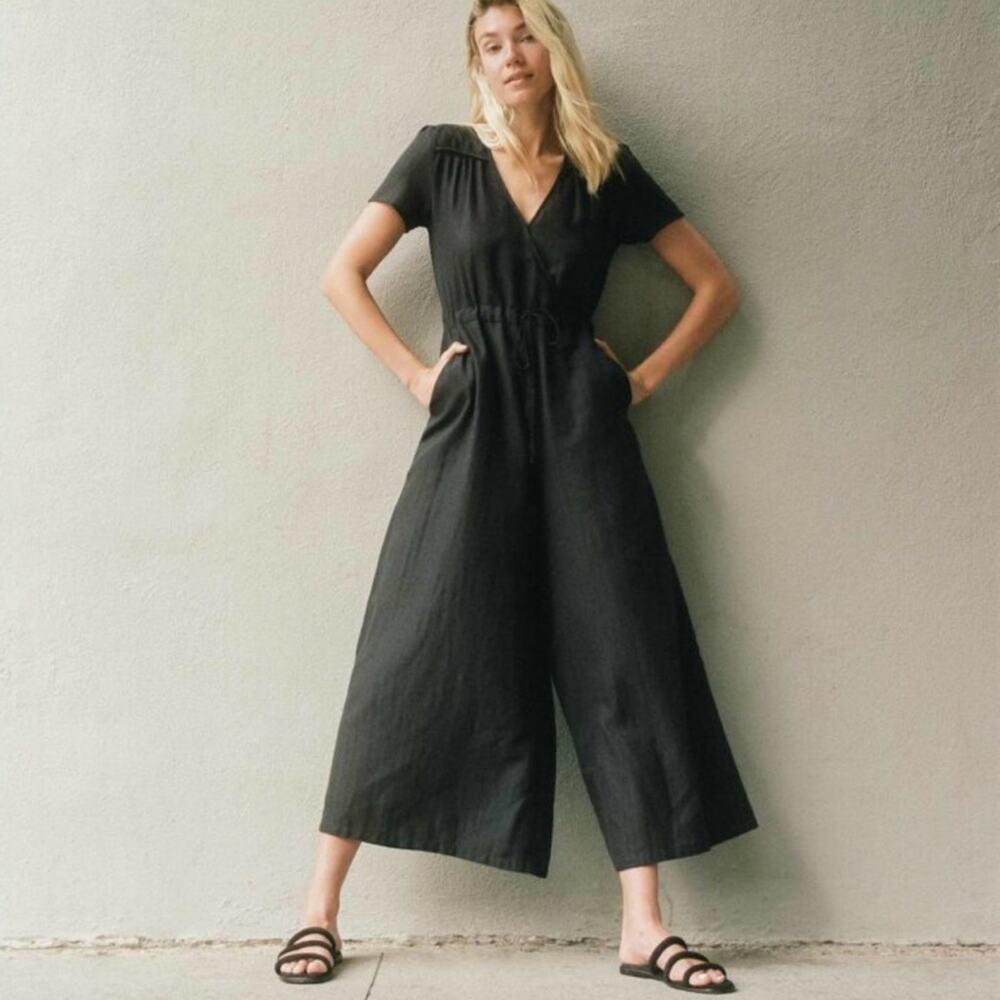 Christy Dawn Black Short-Sleeve Wide-Leg Jumpsuit